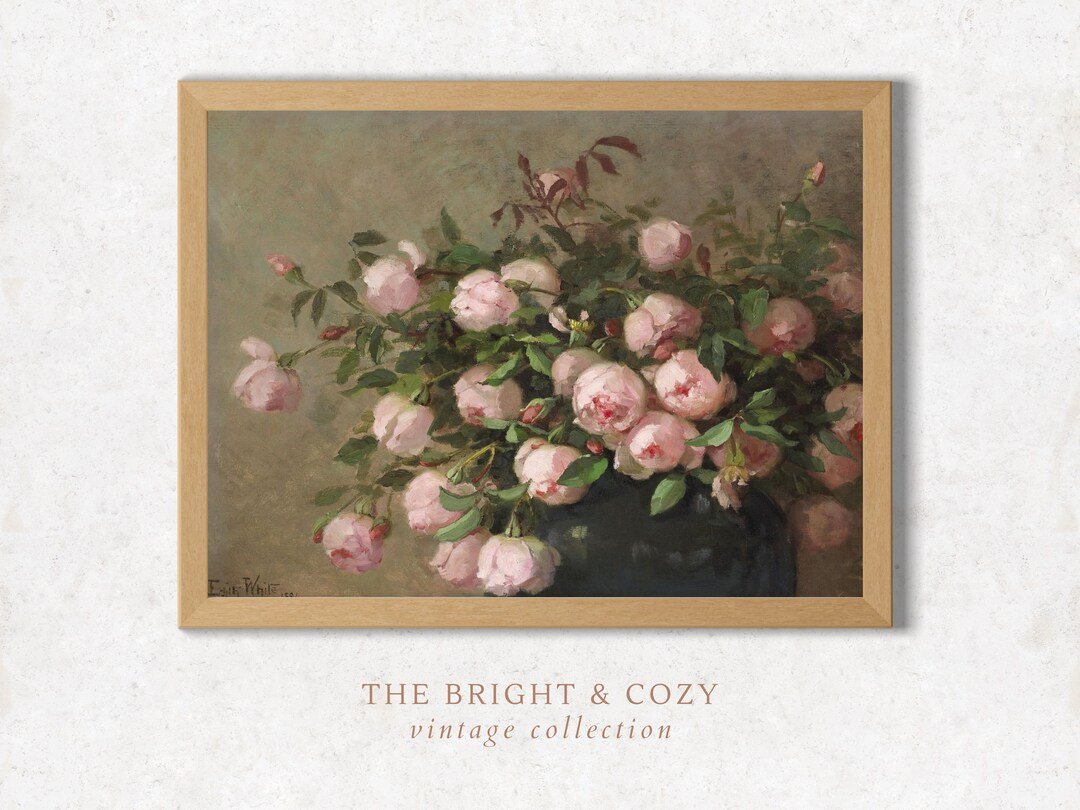 Vintage Roses Painting | Printable Wall Art | Valentines Day | Pink Roses Sign | Gallery Wall Sig... | Etsy (US)
