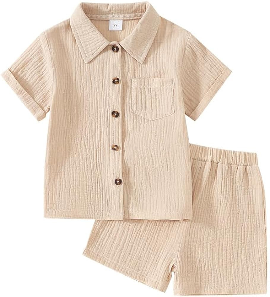 Baby Boys Summer Clothes Toddler Boys Button-down Shirt Tops + Shorts Outfit 2PCS 6 Months-7 Year... | Amazon (US)