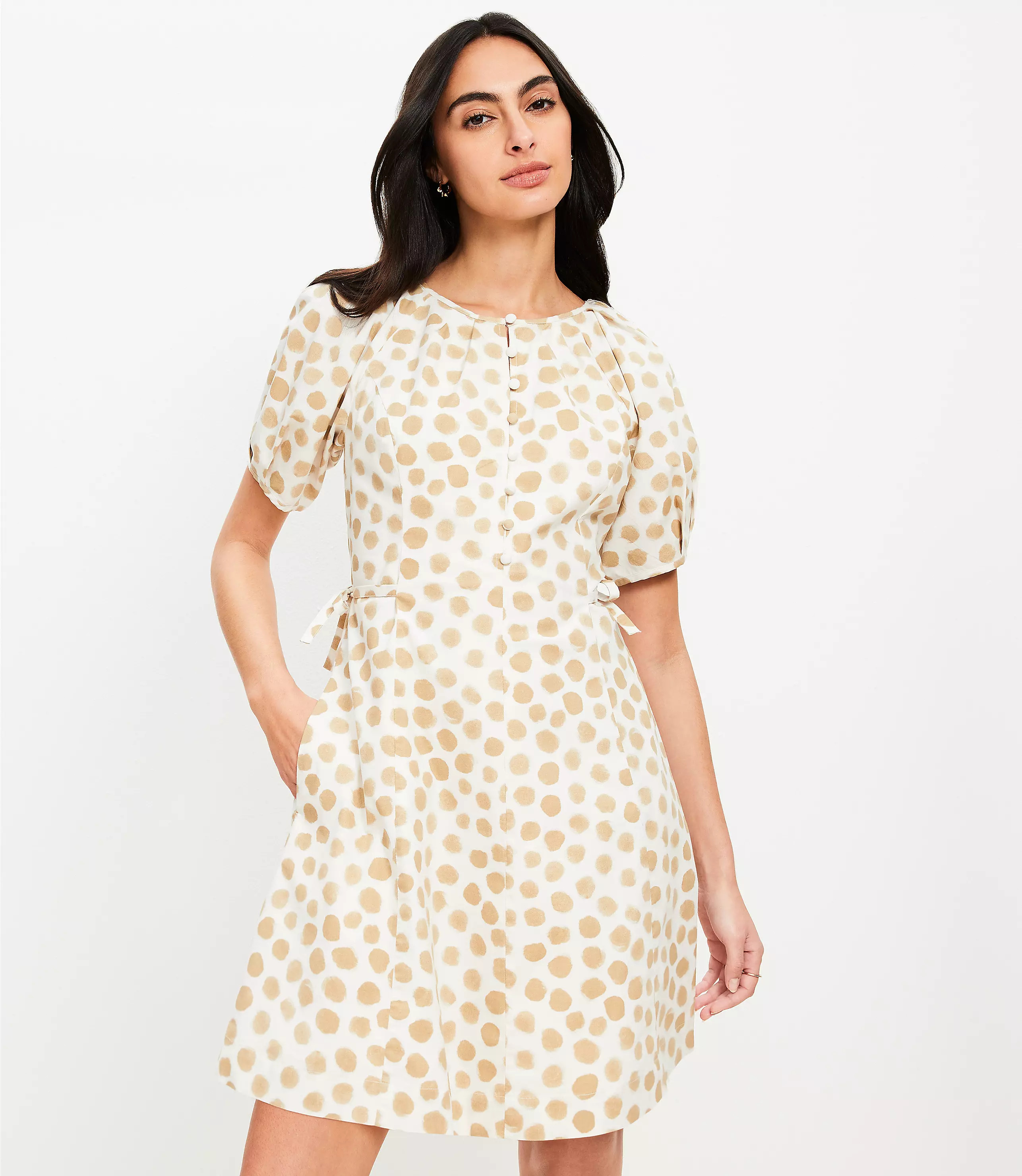 Dotted Side Tie Mini Pocket Dress | LOFT