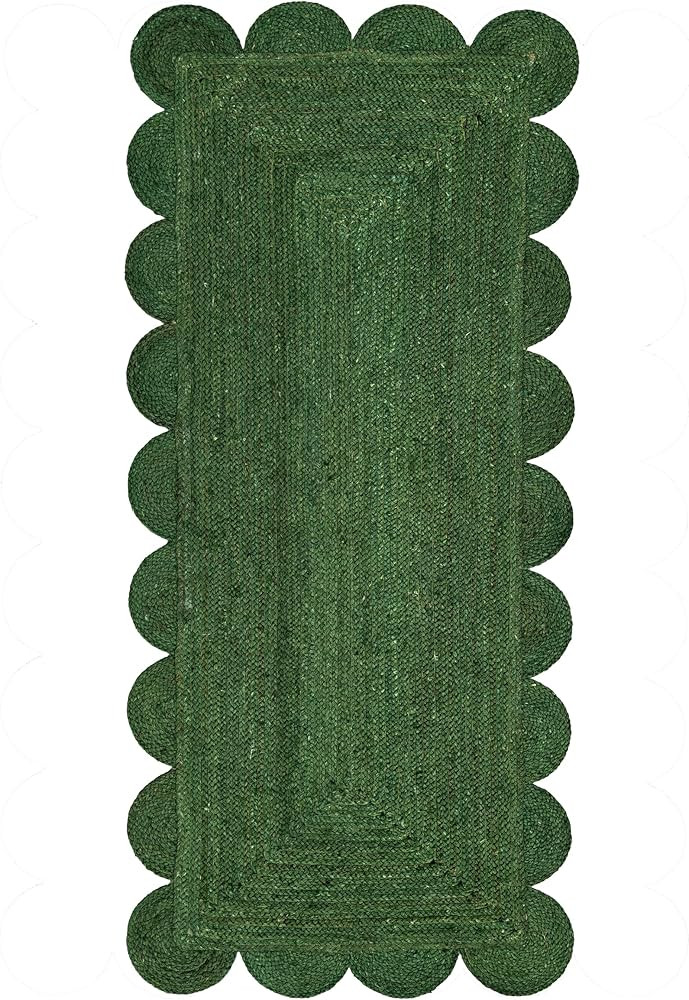 Scallop Jute Runner Rug Boho Jute Rug Scalloped Coastal Rug, Palm Green, 2'6"x10' | Amazon (US)