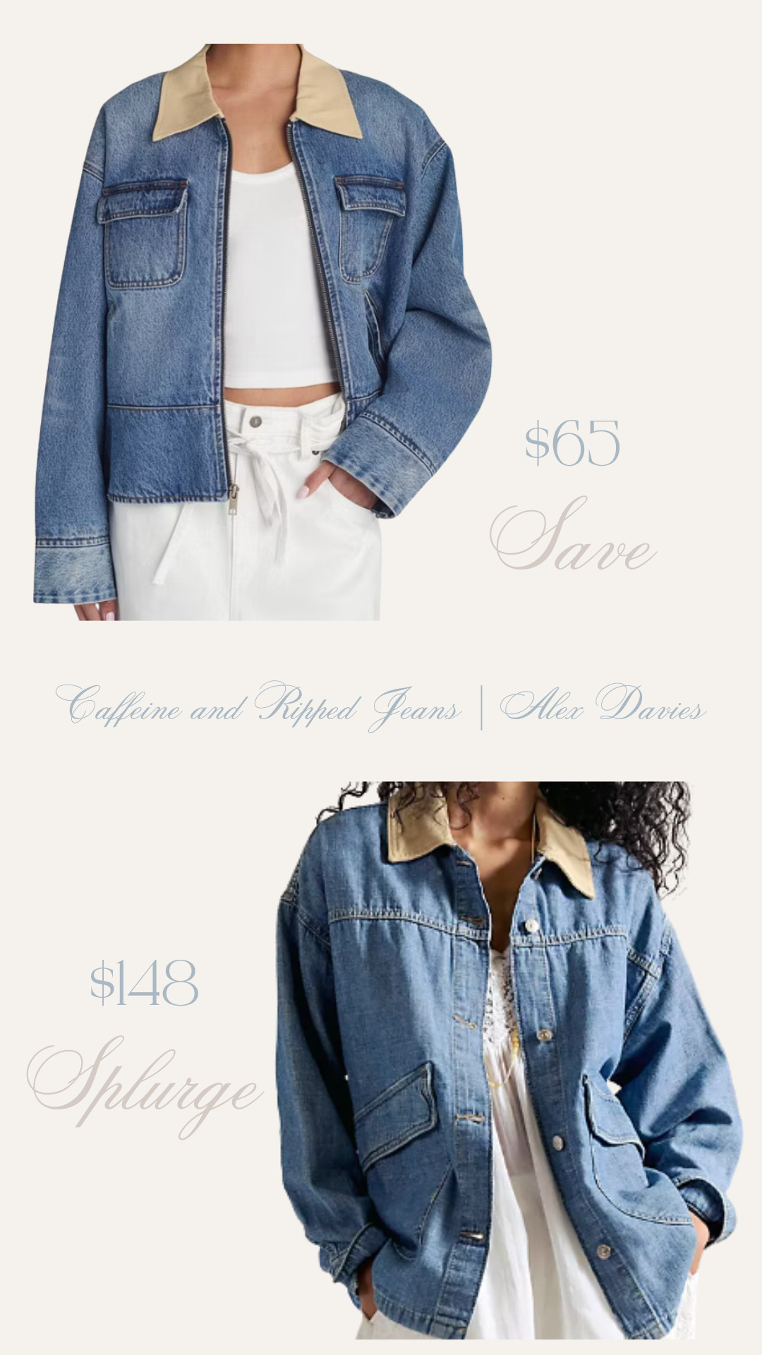 // splurge vs save denim jackets // free people inspired jacket // cute denim jacket for fall // 

 #LTKootd #LTKSeasonal #LTKSaleAlert