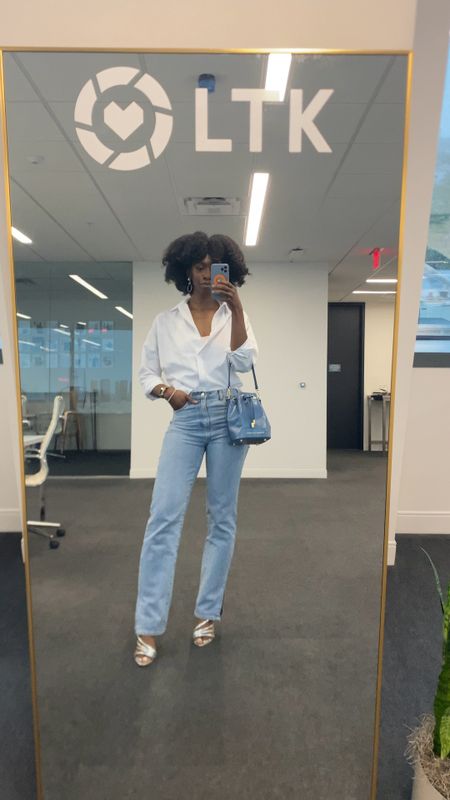 Simple business casual outfit for the office. It’s giving off duty 90s model vibes or whatever the kids say these days. Purse is Brandon Blackwood of course!

Work outfit, jeans outfit, white button down outfit, casual outfit, brunch outfit, shopping outfit, jeans and a nice top, light wash jeans, high waist jeanss

#LTKVideo #LTKstyletip #LTKworkwear