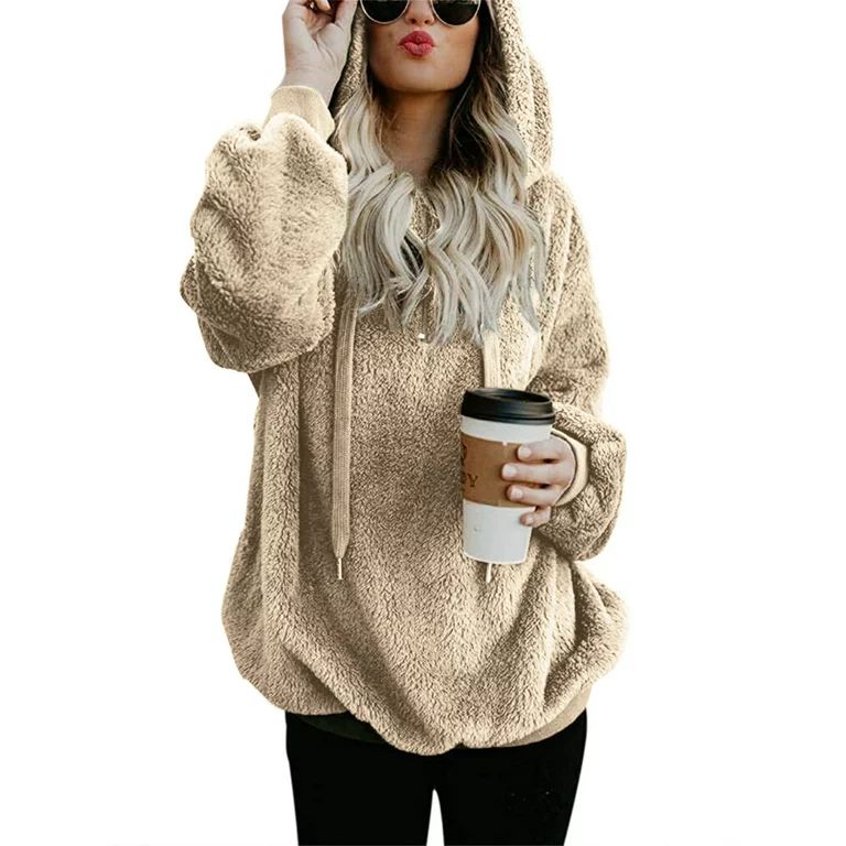 LOMON Womens Oversized Sherpa Pullover Hoodie with Pockets Fuzzy Fleece Sweatshirt Fluffy Coat | Walmart (US)