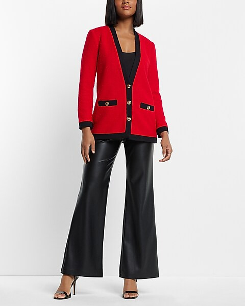 Tipped Tweed Novelty Button Blazer | Express