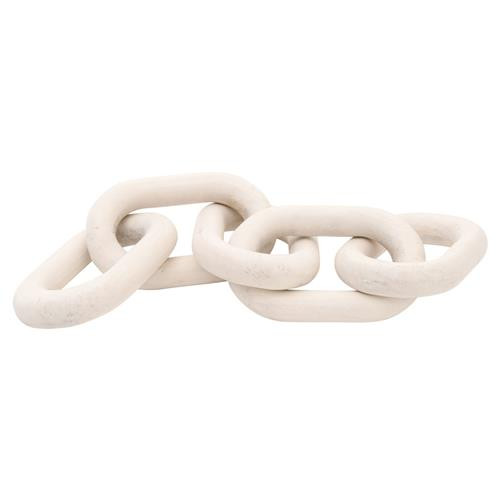 Maisha Modern Classic White Wash Reclaimed Pine Wood Chain Link Sculpture | Kathy Kuo Home