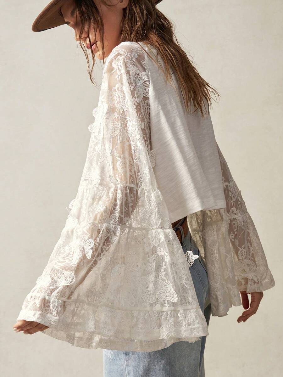 Bohemela Knit Colorblock Boat Neck Flare Long Sleeve Loose Crop Top For Women | SHEIN