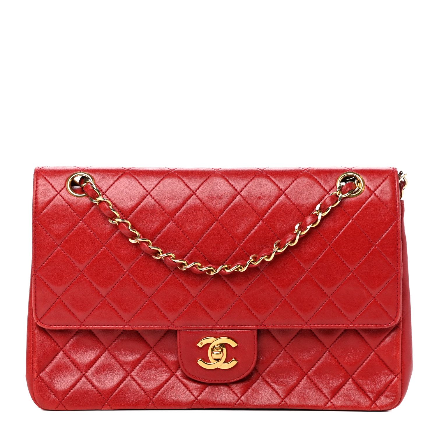 Lambskin Quilted Medium Double Flap Red | Fashionphile