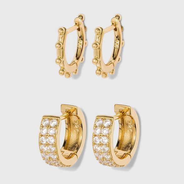 SUGARFIX by BaubleBar 14K Gold Plated Delicate Deco Huggie Hoop Earring Set - Gold | Target