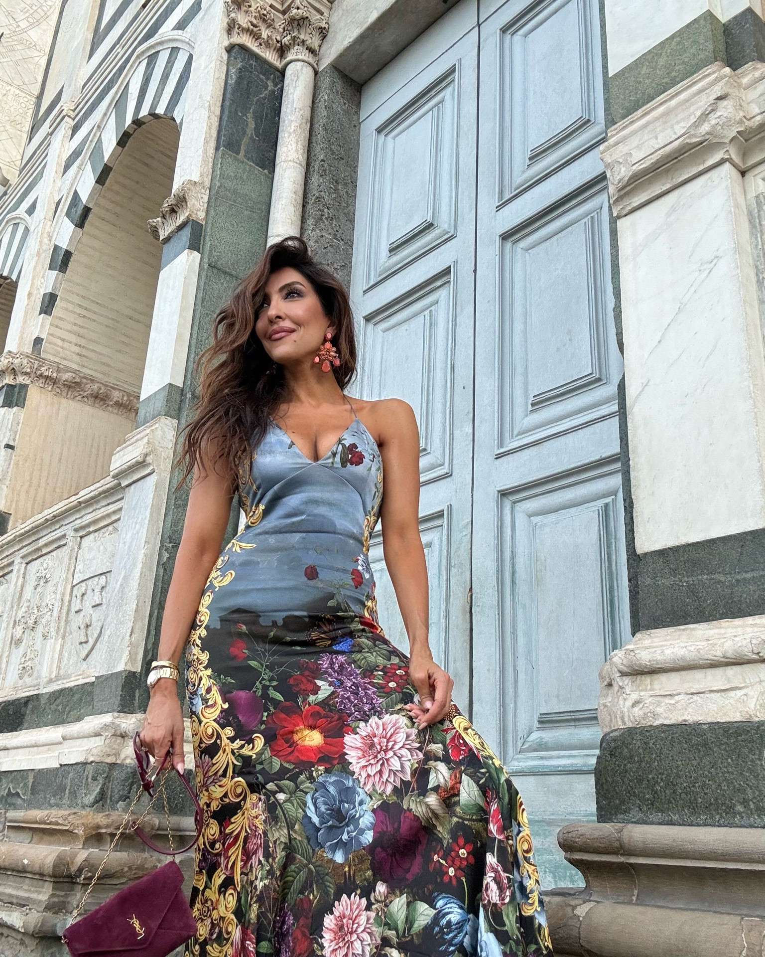 It was love at first sight with this dress. The print had a touch of Versace glamour that felt just right for a wedding in Florence. I originally planned to wear it to the ceremony, but my daughter persuaded me to choose something else, so I wore it to the welcome dinner instead. The cut was impeccable, it was incredibly comfortable, and the fuchsia bag added the perfect finishing touch. Wearing size 4

#LTKootd #LTKWedding #LTKTall