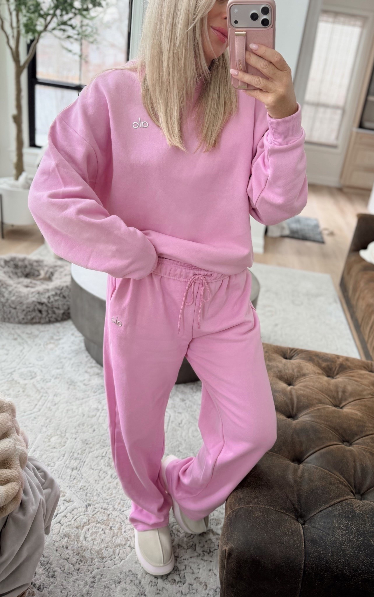 Pink💕 OOTD! I do medium in this set but it’s very oversized like I like it! I put in dryer! 
My most loved sets & loved this new color drop! 🤍 happy Friday! 


Pink. Alo. Valentines. Ugg 


#LTKootd #LTKgrwm #LTKValentine