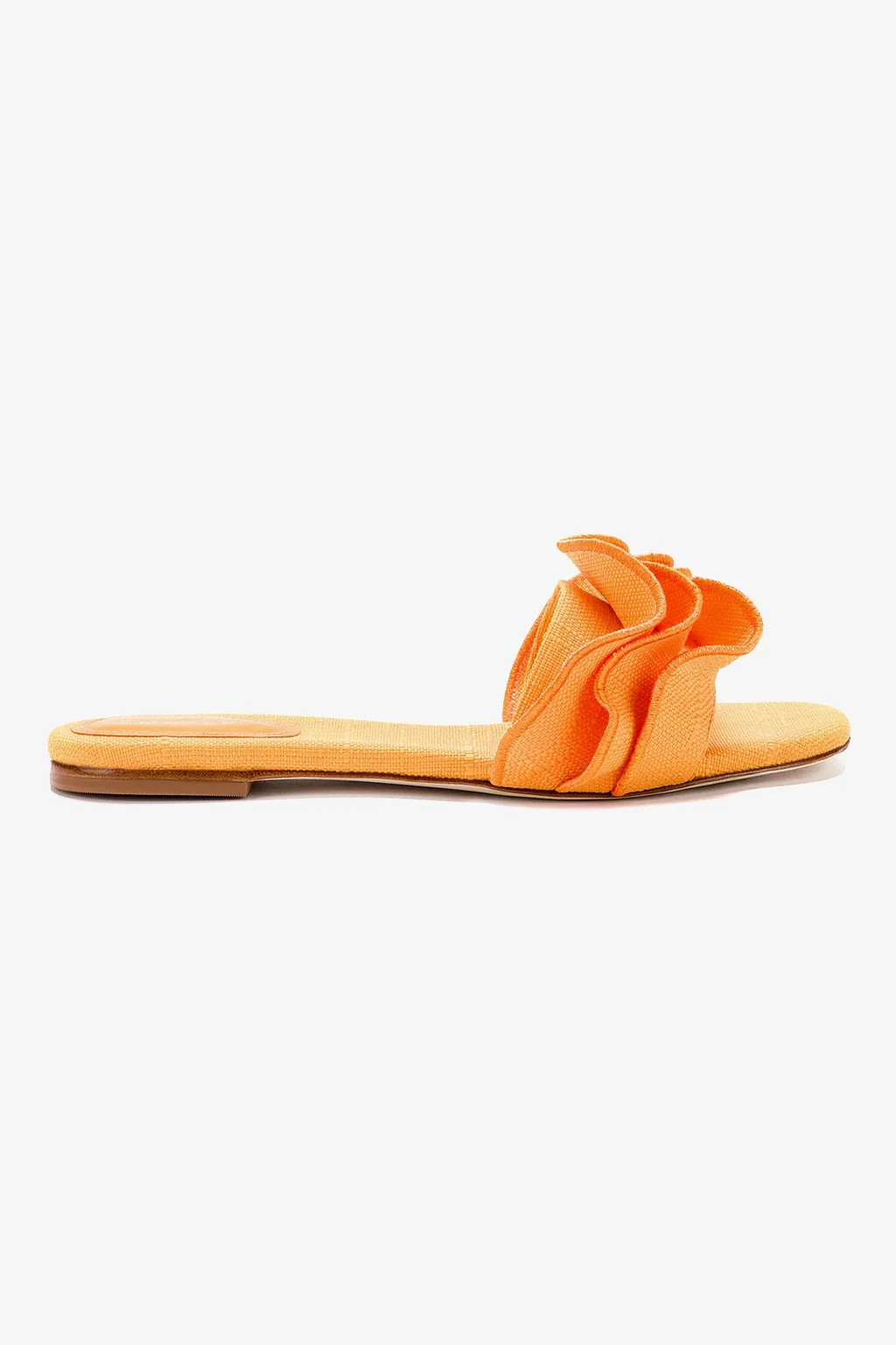 Ivy Ruffle Flat Mule In Mango Raffia | Larroude