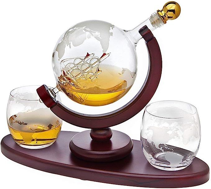 Whiskey Decanter Globe Set with 2 Etched Whiskey Glasses - for Liquor Scotch Bourbon Vodka, Gifts... | Amazon (US)