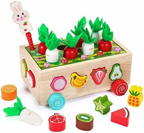 Montessori Toys for Toddlers, Rundad Wooden Carrot Pulling Baby Toy, Learning & Educational Shape... | Amazon (US)