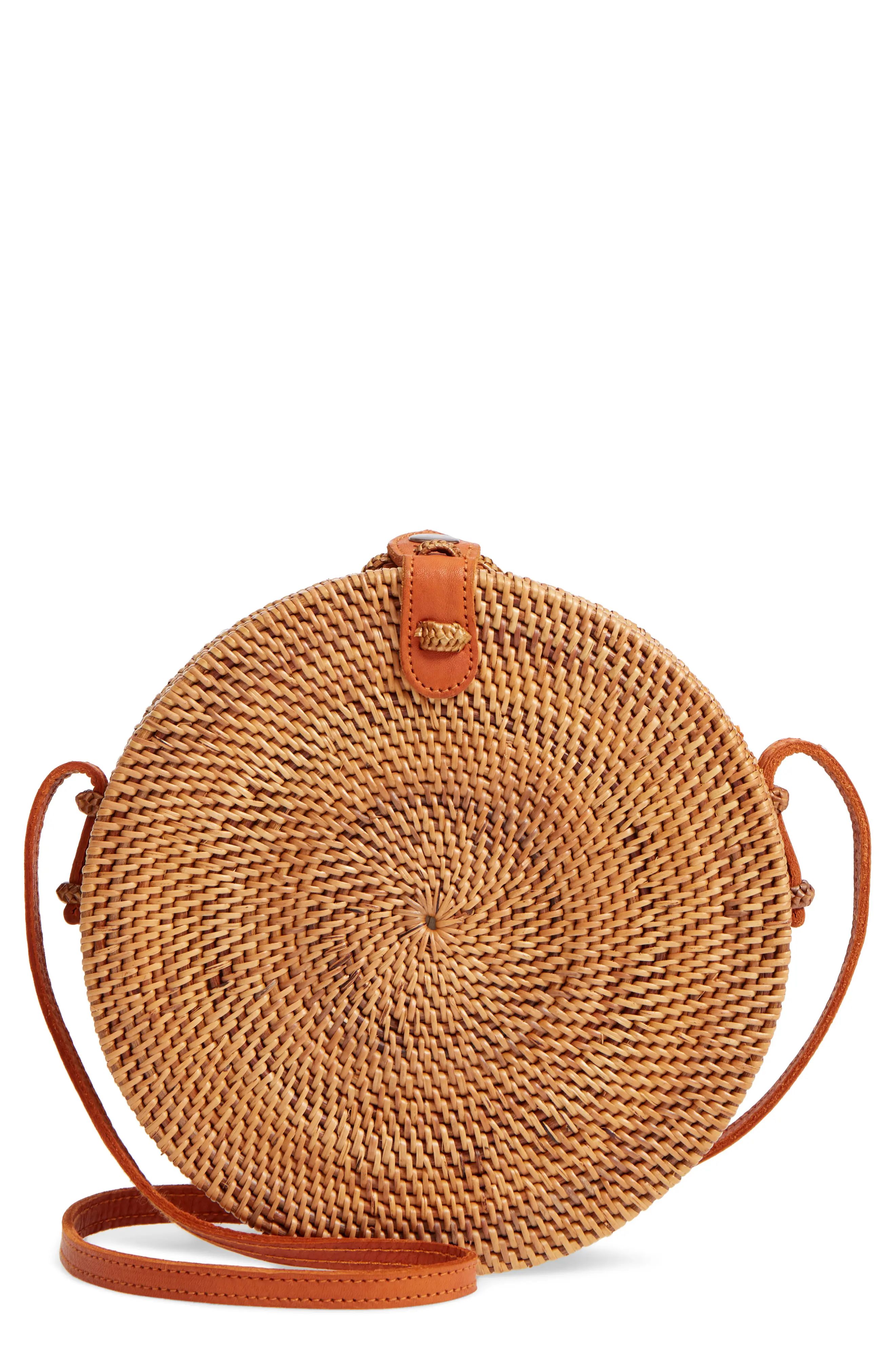 Street Level Woven Rattan Circle Basket Crossbody | Nordstrom