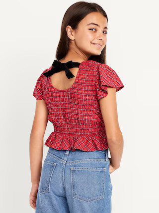 Short-Sleeve Plaid Smocked Top for Girls | Old Navy (US)