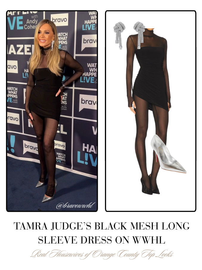 Tamra Judge's Black Mesh Long Sleeve Dress on WWHL 📸= @bravowwhl 

 