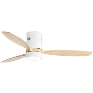 Sofucor 52 in. Integrated LED Indoor/Outdoor Wood White Flush Mount Ceiling Fan with Light and Re... | The Home Depot