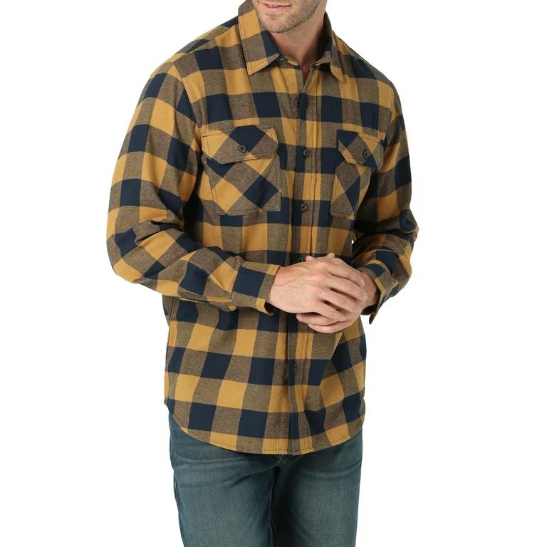 Wrangler® Men's Long Sleeve Brushed Flannel Shirt - Walmart.com | Walmart (US)