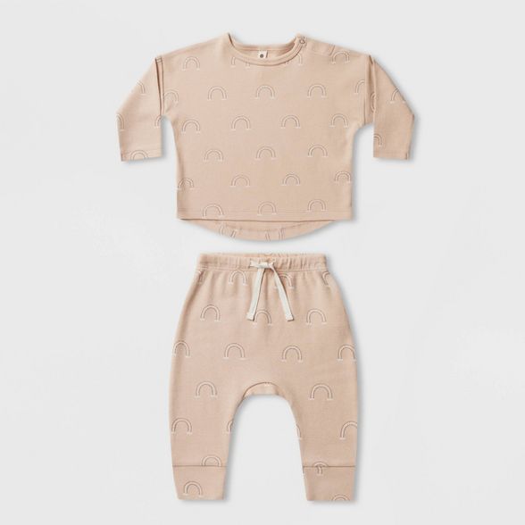 Q by Quincy Mae Baby 2pc Rainbow Brushed Jersey Long Sleeve Top & Pants Set - Rose Pink | Target