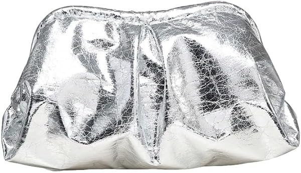 Genuine Leather Soft Clutch Purse for Women Silver Cloud Evening Handbag Ruched Dumpling Bag Vaca... | Amazon (US)