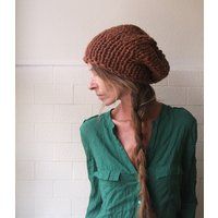 copper brown hat, rusty brown chunkier slouchy hat, Vegan hat | Etsy (US)