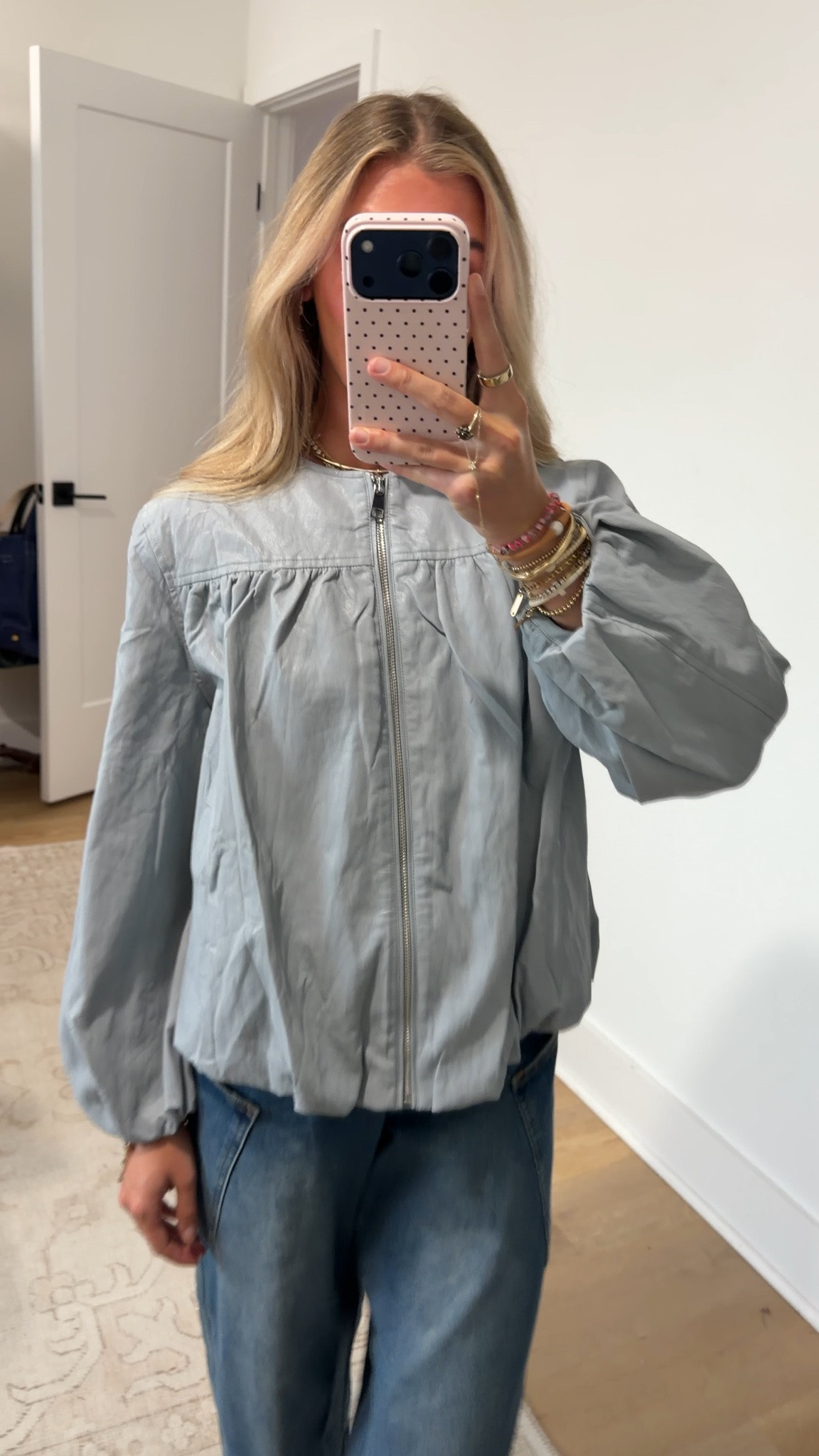 Amazon size small Tankaneo Womens Faux Leather Zip Up Bomber Jacket Bubble Hem Cropped Coat
Loose Fit, Balloon Sleeve, Cropped, Date Night, Spring Fall Casual, Trendy, Going Out