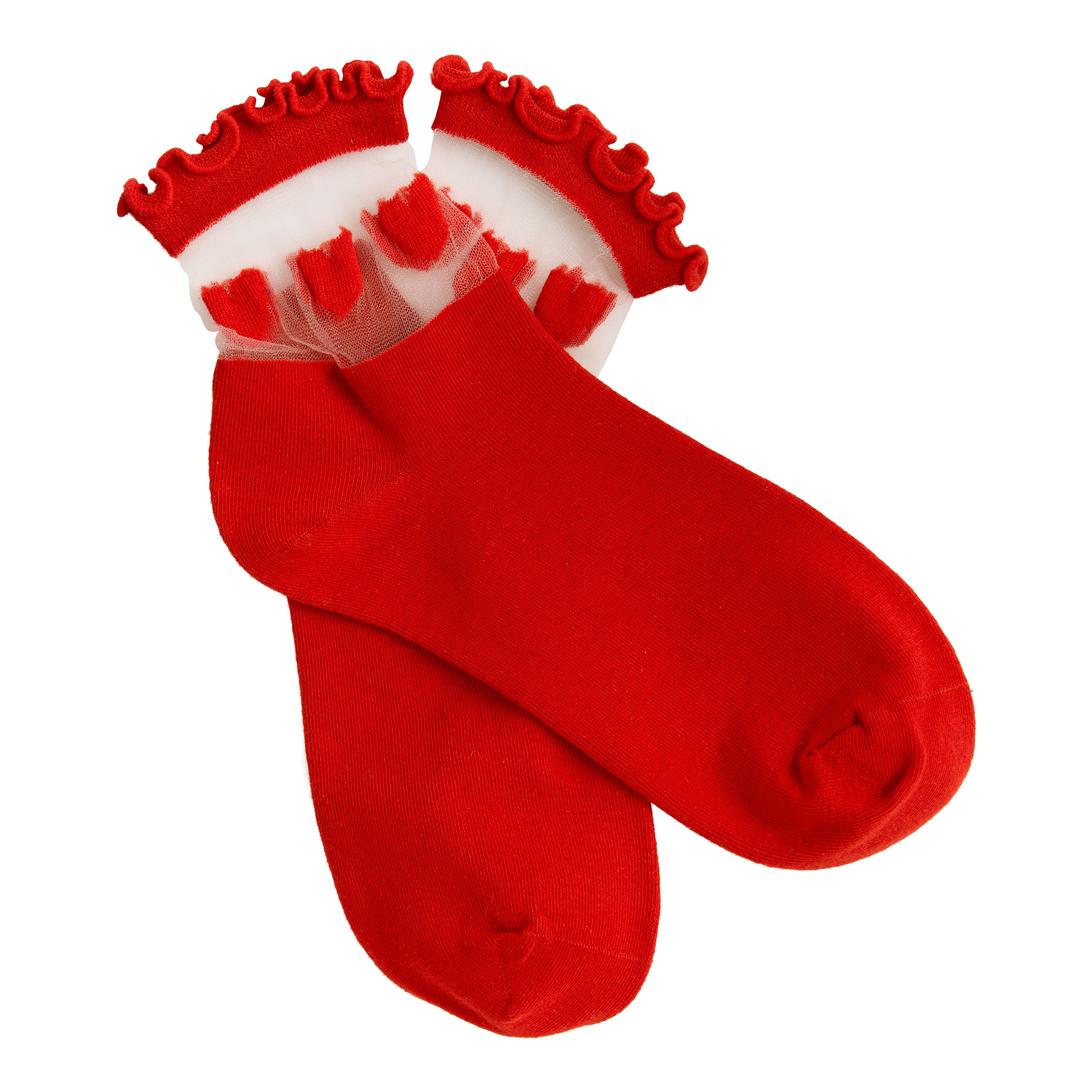 Red Hearts Ruffle Sheer Socks | World Market