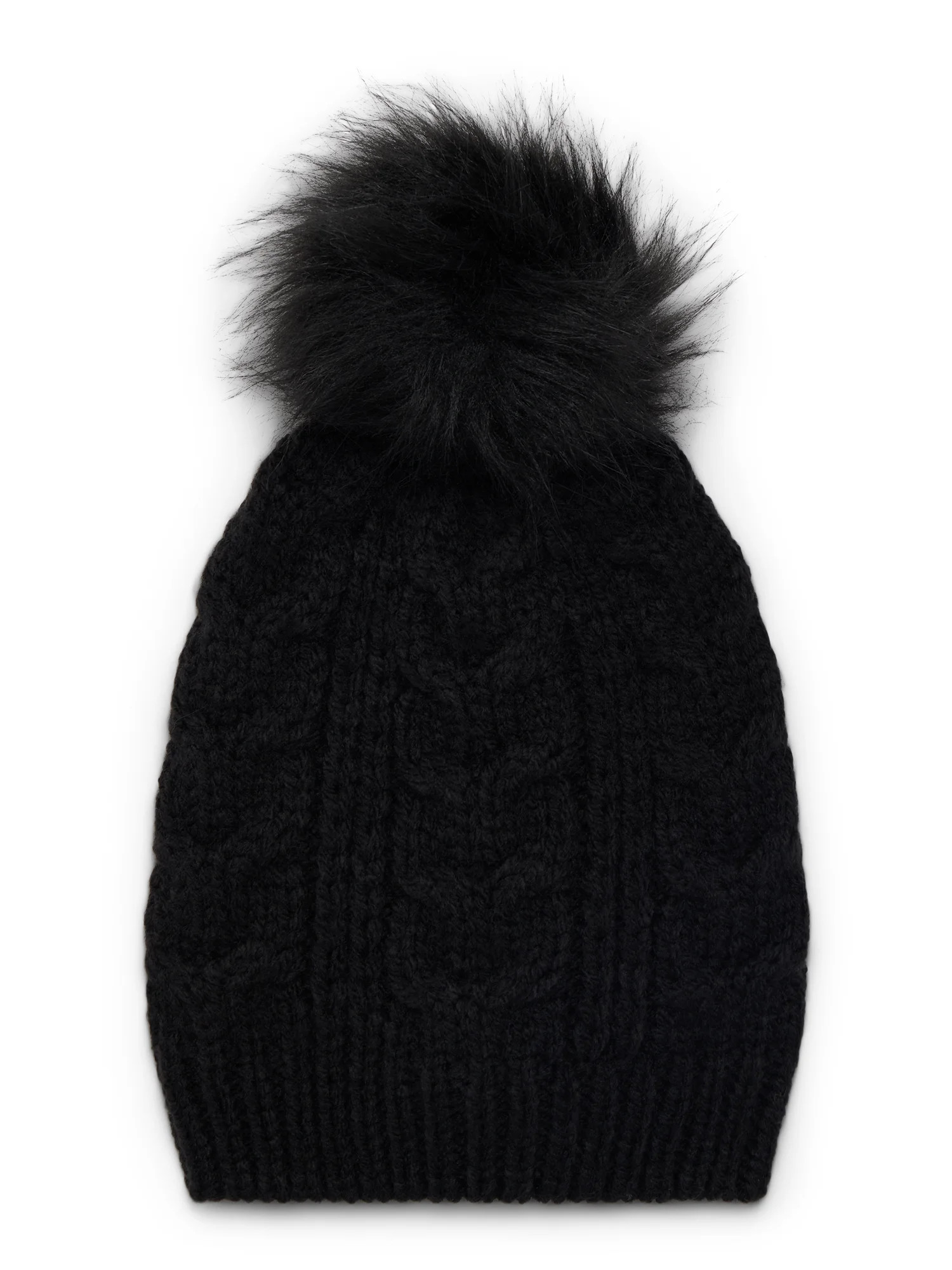 Time and Tru Women's Cable Pom Beanie, One Size Fits Most, Black Soot | Walmart (US)