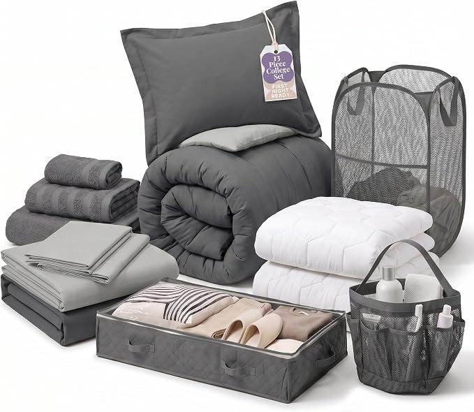 Hearth & Harbor 13 Piece Complete Dorm Room Set, Twin XL Comforter Set, Sheet Set, Mattress Prote... | Amazon (US)