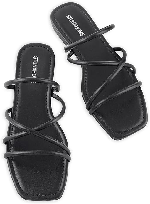 STUNAHOME Women's Rhinestone Thong Flat Sandals Open Toe Slide Sandals with Square Toe Bling Stra... | Amazon (US)