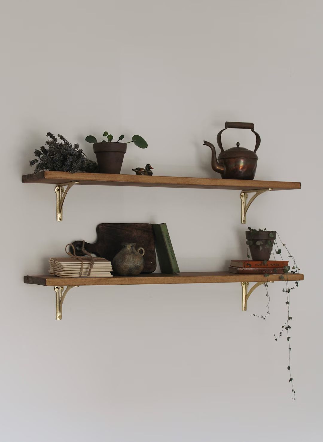 Rustic Solid Wood Shelf with Gold Finish Ironbridge Brackets | Handcrafted | 17cm Depth x 2cm Thi... | Etsy (UK)