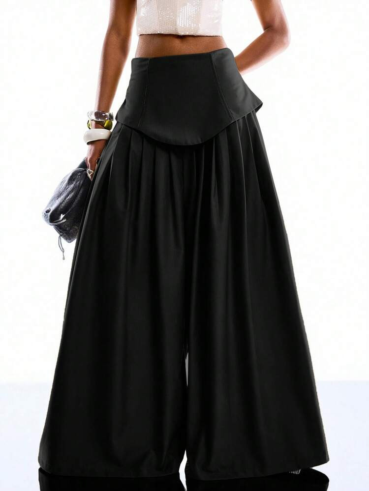 LYSMO 2026 New Minimalist Spring/New Solid Black Pleated Wide-Leg Pants, Suitable For Commuting | SHEIN