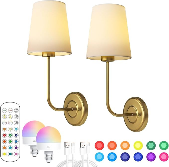 LUMIMAN Gold Battery Operated Wall Sconce, Vintage Rechargeable Wireless Wall Lights with Remote,... | Amazon (US)