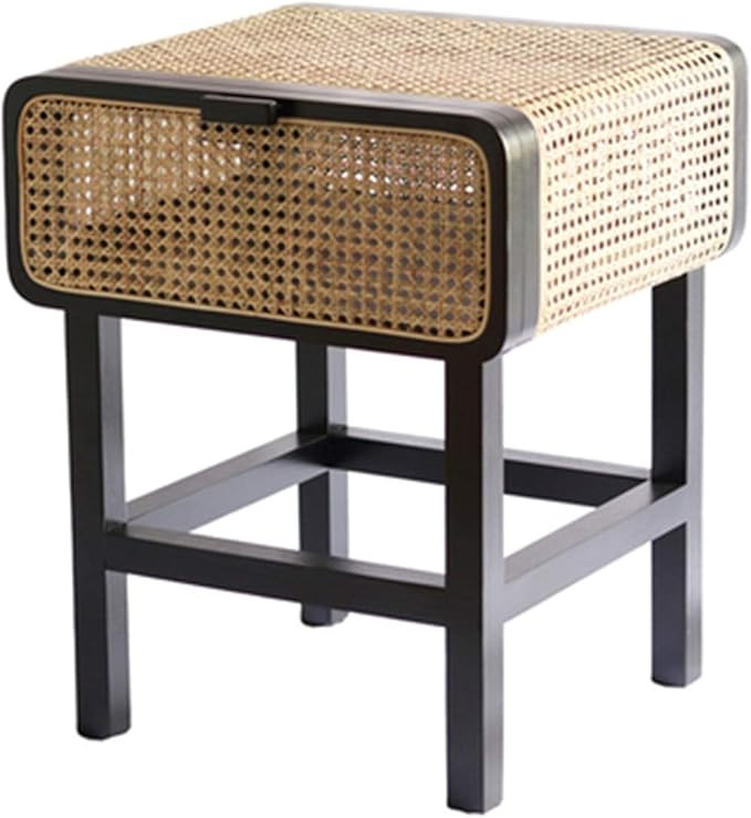 HJUIK nightstand Nordic Nightstand Solid Wood Real Rattan Japanese Bedside Table for Bedroom Desi... | Amazon (US)