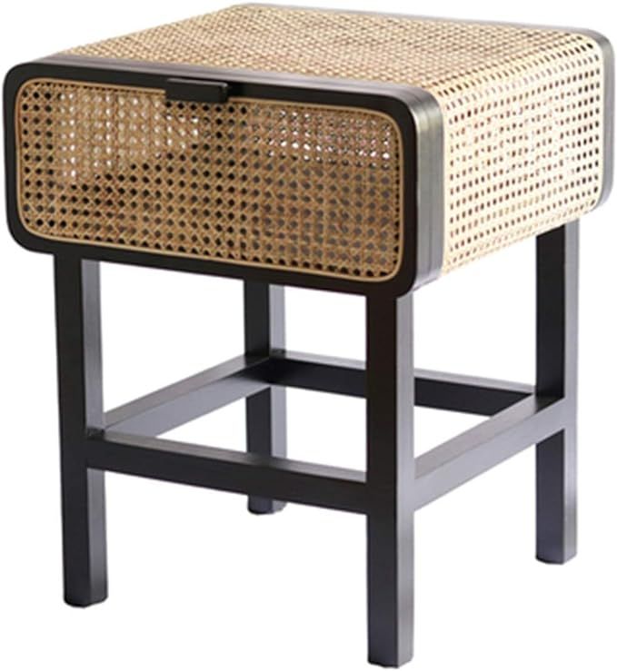 HJUIK nightstand Nordic Nightstand Solid Wood Real Rattan Japanese Bedside Table for Bedroom Desi... | Amazon (US)