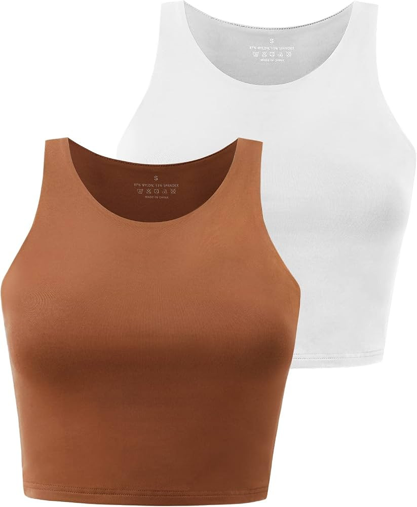 Yeawinta Workout Crop Tops for Women Cropped Racerback Halter Neck Shirts Sleeveless Yoga Tops Pa... | Amazon (US)