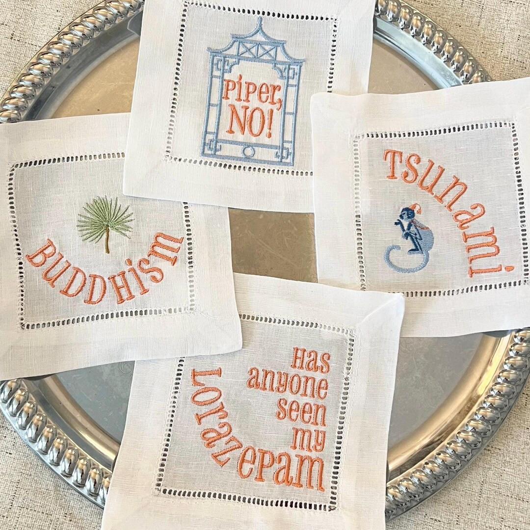White Lotus Inspired Hemstitch Embroidered Cocktail Napkins Victoria Ratliff Would Approve Piper ... | Etsy (US)