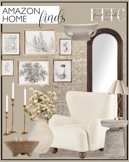 Amazon Home Finds. Follow @farmtotablecreations on Instagram for more inspiration.

Sagebrook Home Wingback Occasional Chair, Beige, Rubber Wood, Contemporary. KIAYACI Arched Floor Mirror Wood Frame Wall Mounted Mirror Distressed Style Wide Frame Dressing Make Up Mirror. French Country Large 11x14 Gallery of 6 Kitchen Etching Print Poster - Rustic Modern Farmhouse Drawing Wall Art Decor - Victoria Bathroom - Aesthetic Vintage - Street Flower Forest Woodland Sketch. Loloi Chris Loves Julia x Rosemarie Ivory/Natural. SIMPLIHOME Robbie SOLID MANGO WOOD 16 Inch Wide Round Contemporary Rustic Accent Table in Distressed White Wash. KUNJOULAM Small Table Lamp, Bedside Nightstand Lamp with Adjustable Beige Lampshade, Morden Mini Desk Lamp for Bedroom Home Office Decor. Iron Taper Candle Holder - Set of 3 Decorative Candle Stand - Candlestick Holder. Signature Design by Ashley Hannela 12" Modern Distressed Polyresin Vase, Antique Tan. A&B Home Wooden Dough Bowl Soy Candle - Hand Craved Wood Bowl Candle for Table Centerpiece Decor. Ling's Moment Pompon Mum Artificial Flower, 5pcs Faux Silk Mini Chrysanth with Stems. Creative Co-Op Stoneware Bowl w Reactive Glaze, White. 

Amazon Home | Target Finds | Loloi Rugs | Hearth & Hand Magnolia | console table | console table styling | faux stems | entryway space | home decor finds | neutral decor | entryway decor | cozy home | affordable decor |  home decor | home inspiration | spring stems | spring console | spring vignette | spring decor | spring decorations | console styling | entryway rug | cozy moody home | moody decor | neutral home

#LTKFindsUnder50 #LTKSaleAlert #LTKHome