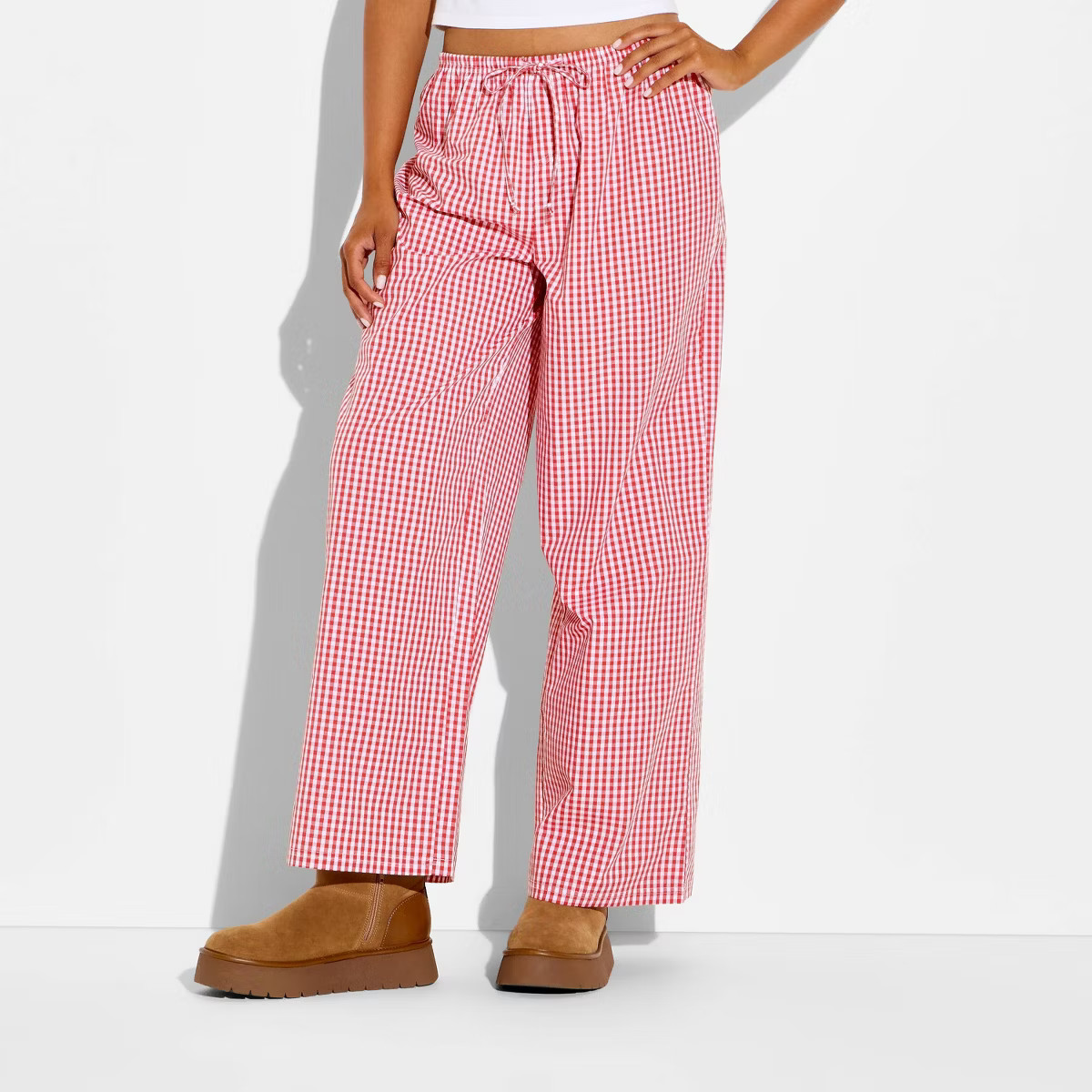 Women's Gingham Boxer Graphic Pull-On Pants - Cherry Red | Target