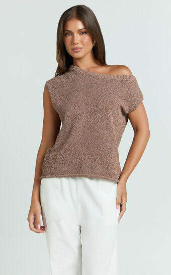 Marilou Top - Knit Off Shoulder Top in Brown | Showpo (US, UK & Europe)