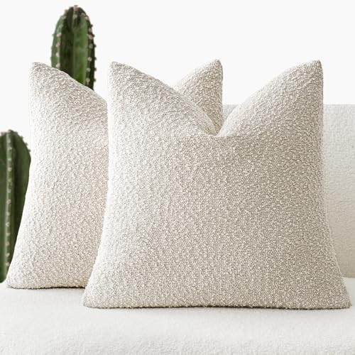 Foindtower Pack of 2, 20 x 20 Inch, Decorative Textured Boucle Throw Pillow Covers Accent Solid Pillow Cases Cozy Soft Couch Cushion Case for Chair Sofa Bedroom Living Room Home Decor, Beige | Amazon (US)