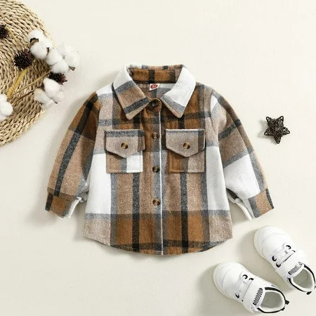 Black Friday Deals 2022! TUOBARR Toddler Flannel Shirt Jacket Plaid Long Sleeve Lapel Button Down Sh | Walmart (US)
