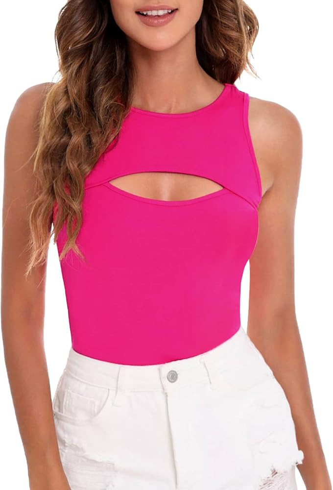 Verdusa Women's Casual Cut Out Sleeveless Round Neck Slim Fitted Tank Top | Amazon (US)