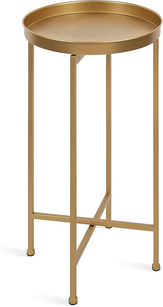 Kate and Laurel Celia Round Metal Foldable Accent Table with Tray Top, Gold | Amazon (US)