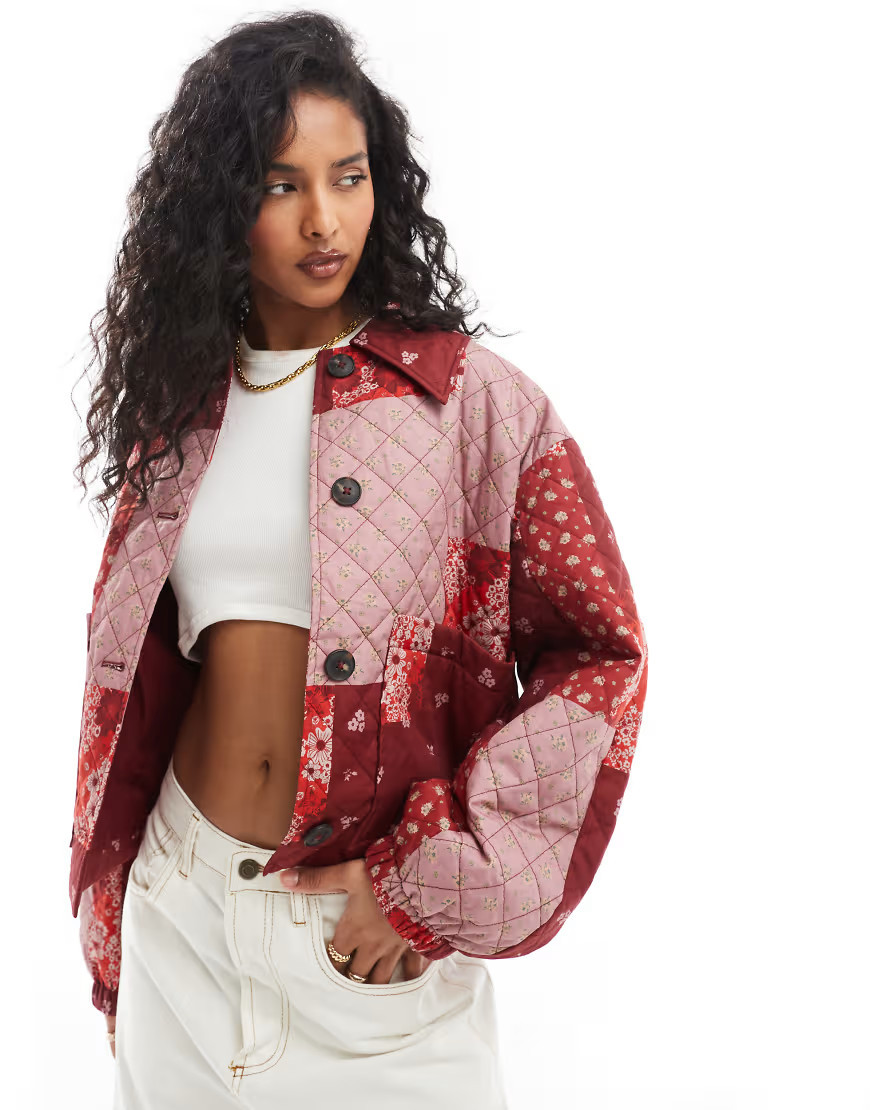 Edited patchwork quilt jacket in red and cherry | ASOS (Global)