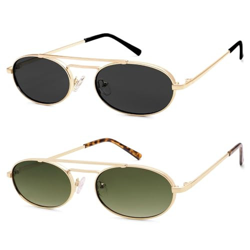 HERJOUR Oval Trendy Retro sunglasses Double bridge for women men 90S Narrow Vintage Small Sunnies AR81048 | Amazon (US)