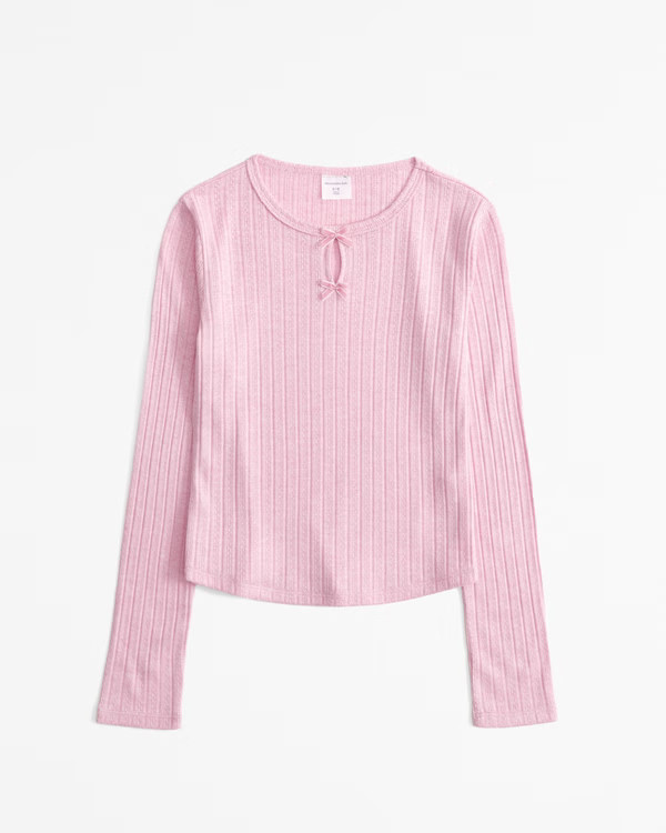 long-sleeve pointelle bow tee | Abercrombie & Fitch (US)