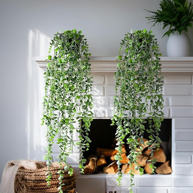 Artificial Hanging Plant 2 Pcs Faux Plant Ivy Vine Faux Eucalyptus Vines Fake Potted Greenery for... | Amazon (US)