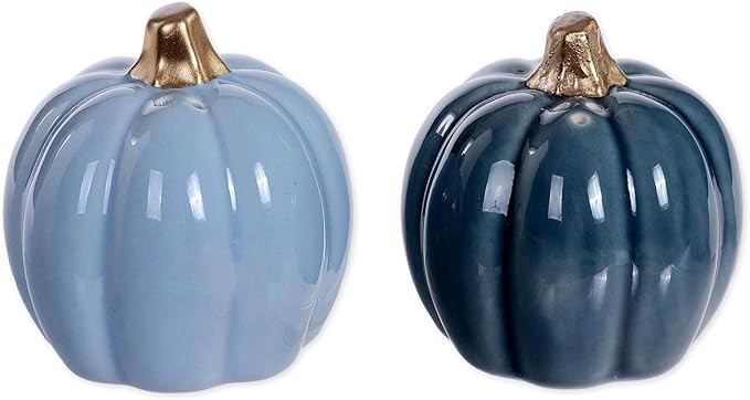 The Bridge Collection Fall 3" Blue Ceramic Pumpkins Salt and Pepper Shaker Set - Autumn Harvest S... | Amazon (US)