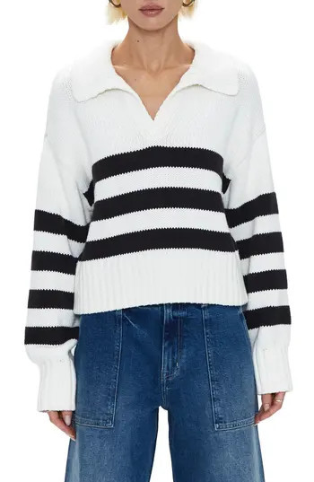 Pistola Arlo Stripe Cotton Polo Sweater in Midnight Cream Stripe at Nordstrom Rack, Size Large | Nordstrom Rack